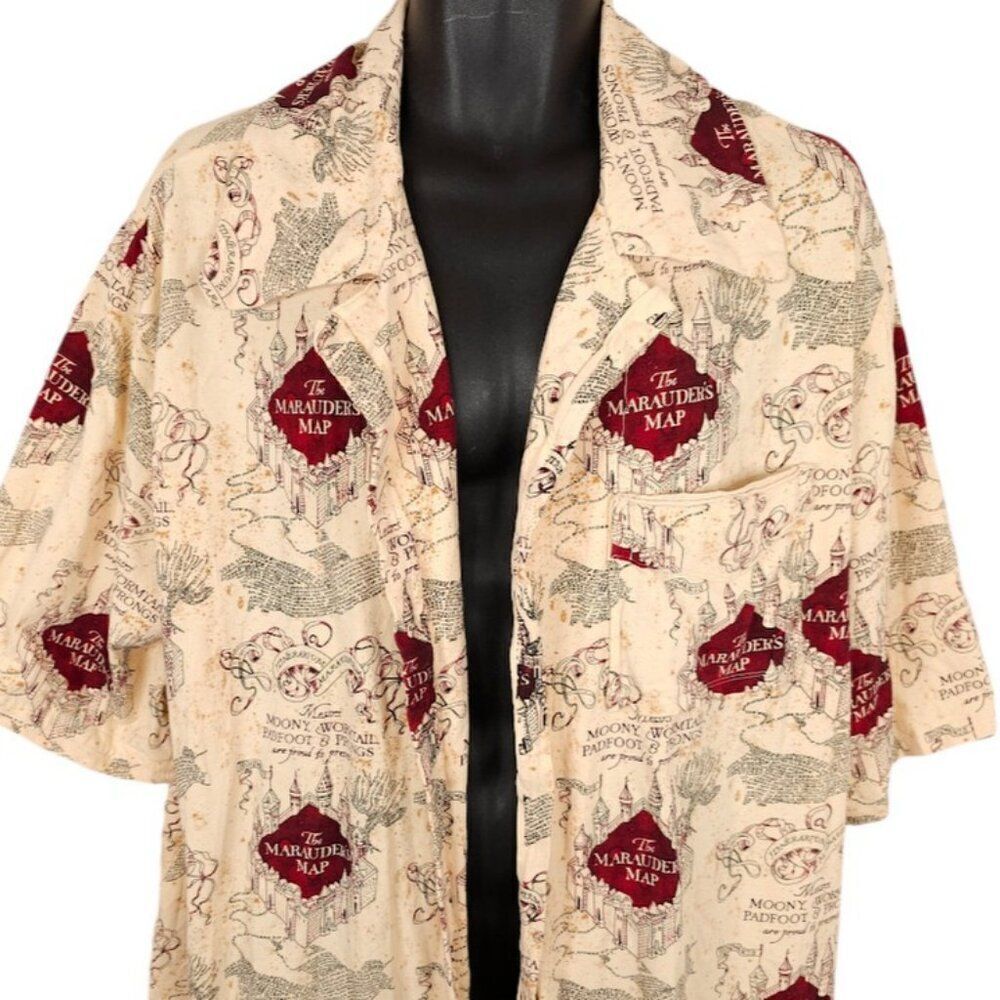 Harry Potter Camp Shirt Mens Size 2XL Marauders Map All Over Print HANDMADE
